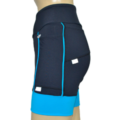 Shortinho 4 Bolsos Preto com Barra e Vivo Azul Capri - Pronta Entrega na internet