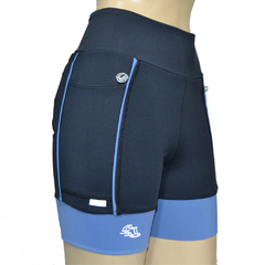 Shortinho 4 Bolsos Preto com Barra e Vivo Azul Céu - Pronta Entrega