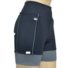 Shortinho 4 Bolsos Preto com Barra e Vivo Chumbo - Pronta Entrega