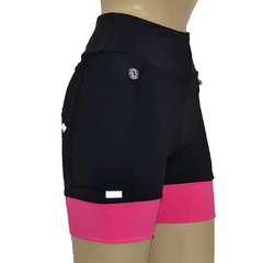 Shortinho 4 Bolsos Preto com Barra Rosa Neon - Pronta Entrega