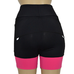 Shortinho 4 Bolsos Preto com Barra Rosa Neon - Pronta Entrega - corrabem