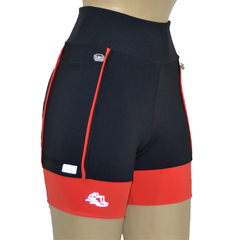 Shortinho 4 Bolsos Preto com Barra e Vivo Vermelho - Pronta Entrega