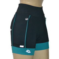 Shortinho 4 Bolsos Preto Barra e Vivo Verde Esmeralda