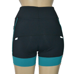 Shortinho 4 Bolsos Preto Barra e Vivo Verde Esmeralda - corrabem