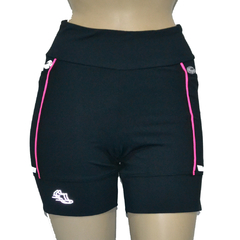 Shortinho 4 Bolsos Preto Vivo Rosa Neon - corrabem