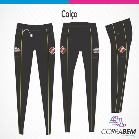 Calça 4 Bolsos Corrida Ativa com Vivo Amarelo Neon