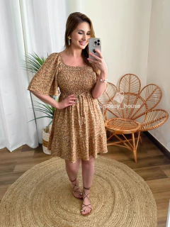 Vestido Marina Curto Marrom Floralzinho - comprar online