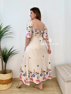 LINHA PREMIUM - Vestido Carol Assimétrico Linho Bordado Rosa - Glossy House