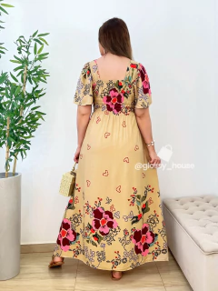 Vestido Lilian Floral Corações Bege - loja online