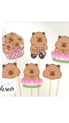 Set x9 topper capibara kawai flores - comprar online