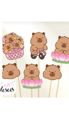 Set x9 topper capibara kawai flores - comprar online