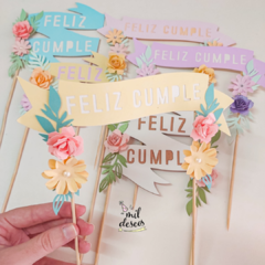 Cake topper de flores de papel 3D - comprar online