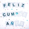 Banderín "feliz cumpleaños" celeste stamping azul metalizado