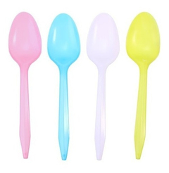 Cuchara pastel de plástico descartables x10 unidades (del mismo color). Rosa, celeste, cristal - comprar online