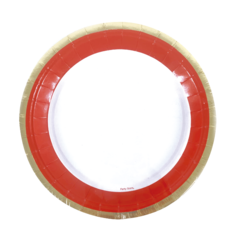 Plato blanco borde rojo y dorado 17cm x6 unidades