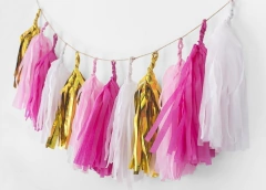 Guirnalda de borlas rosa, fucsia y dorado para armar 3Mts.