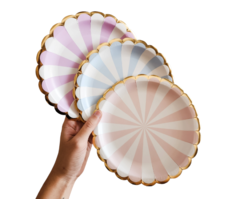 Plato rayos surtidos pastel y blanco x6 unidades