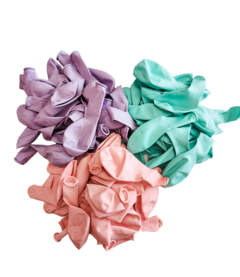 Kit de globos de 10" x30 unidades (Lila pastel, rosa pastel y aqua)