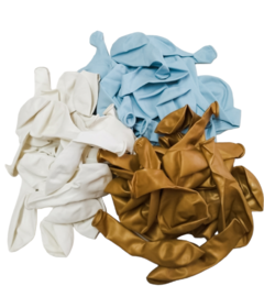 Kit de globos de 10" x30 unidades (blanco, dorado y celeste)