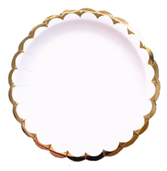 Plato blanco borde dorado x8 unidades
