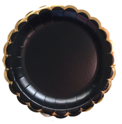 Plato negro borde dorado x8 unidades