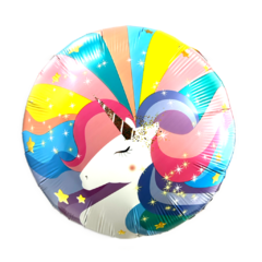 Globo unicornio multicolor redondo 45cm x1 unidad