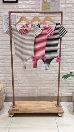 BODY A RAYAS C/MANGUITAS- ALGODÓN (3 COLORES / TALLE ÚNICO)