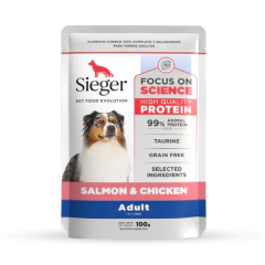 Pouch Sieger Perro Adulto Salmón y Pollo (x3 unid)