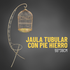 jaula tubular con pie de hierro forjado dorada