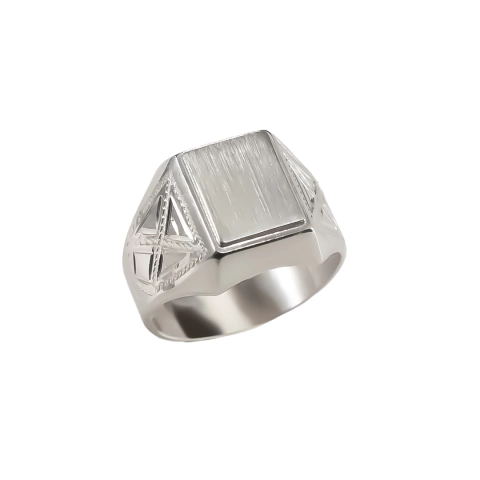 Anillo de Plata Sello Cuadrado con Laterales Labrados (A707P)