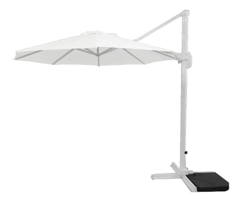 Parasol Excéntrico Alum. Color Blanco 3,50 Mts. Tela Blanca de Luxe