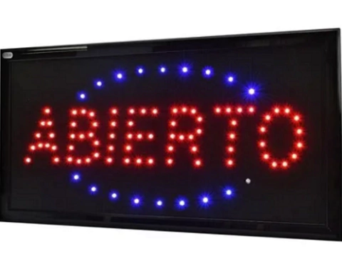 Cartel Led Luminoso Abierto Directo 220v Azul Y Rojo