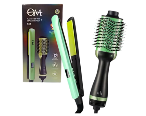 Set Plancha de Pelo y Cepillo Secador OM - Planchita