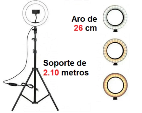 Aro de Luz 26cm - Blanco - Trípode 2.1m - Luz selfie
