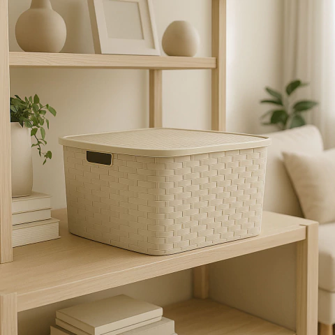 Canasto ratán 25 litros con tapa - comprar online