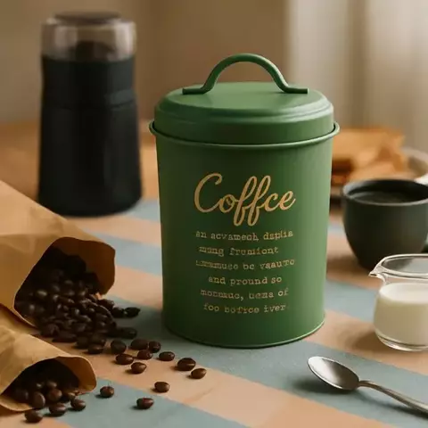 Lata de café metálica esmaltada verde oliva mate Línea Campbell's - comprar online