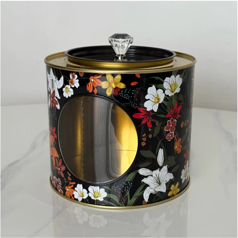 Lata redonda Flores con visor y tirador 18x16cm - comprar online