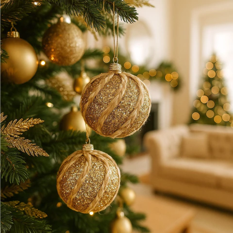 Set x2 bolas navideñas 10cm con glitter