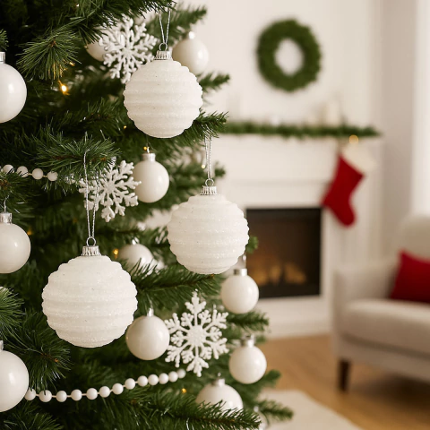 Set x3 bolas navideñas decoradas con glitter y cinta 8cm - comprar online