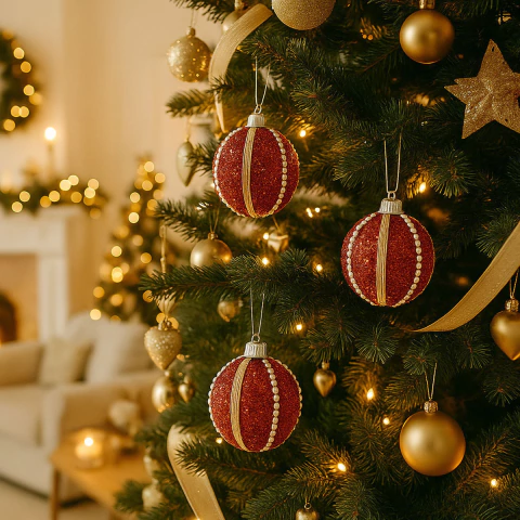 Set x3 bolas navideñas 6cm perlas y cintas