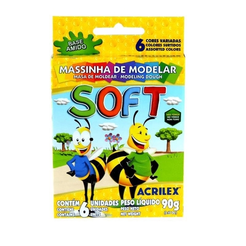 MASSA PARA MODELAR SOFT UNIDADE COR FOSCA - 6 CORES - 60GR - ACRILEX