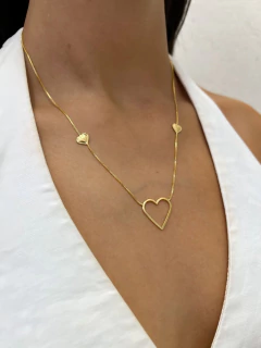 Colar Veneziana Love Coração Vazado Dourado