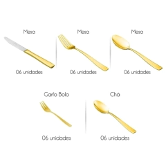 Faqueiro 30 Peças Inox Pisa Dourado - Wolff na internet
