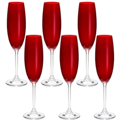 Jogo 6 Taças Champanhe Colibri Vermelhas 220ml - Cristal Bohemia - comprar online