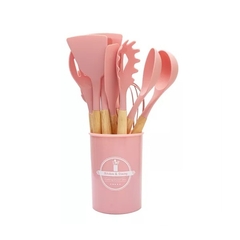 Conjunto de Utensílios em Silicone e Cabo de Madeira - 12 Peças - loja online