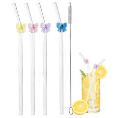 Conjunto 4 Canudos em Vidro Butterfly﻿ + Escovinha de Limpeza