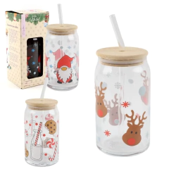 Copo Natalino com Canudo - 500ml + 01 Sacola de Presente