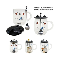 Caneca Gatinho com Colher e Tampa - 400ml