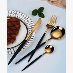 Imagem do Faqueiro Dourado com Cabo Preto/Branco - 24 peças