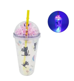 Copo Térmico Led Gatos c/ Tampa e Canudo - 450ml